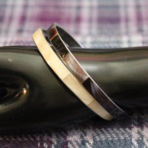 Black and White Mother of Pearl Bangle Bracelet Set of Two